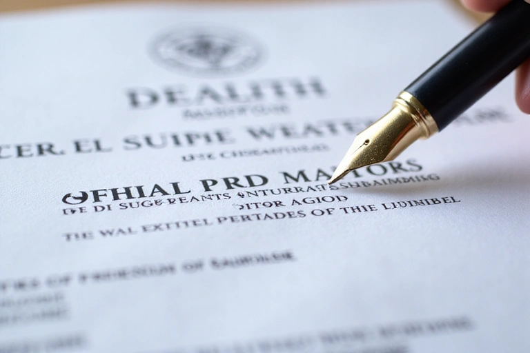 Rechtliche Dokumente und ein Stift, der eine Unterschrift symbolisiert